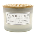Speakeasy candle with wooden lid and 'Sand + Fog' label on a white background