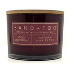 Spiced Gingerbread Candle with 'Sand + Fog' label on a white background