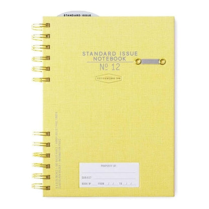 Yellow notebook with 'Standard Issue Notebook No. 12' text on a white background