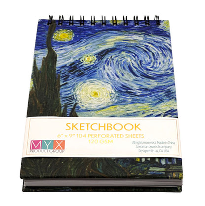 Sketchbook with 'Starry Night' design on cover, featuring MYX Product Group branding.