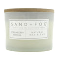 Strawberry Mimosa Candle with 'Sand + Fog' label on a white background