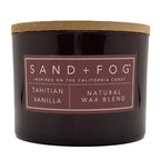 Tahitian Vanilla Candle with 'Sand + Fog' label on a white background