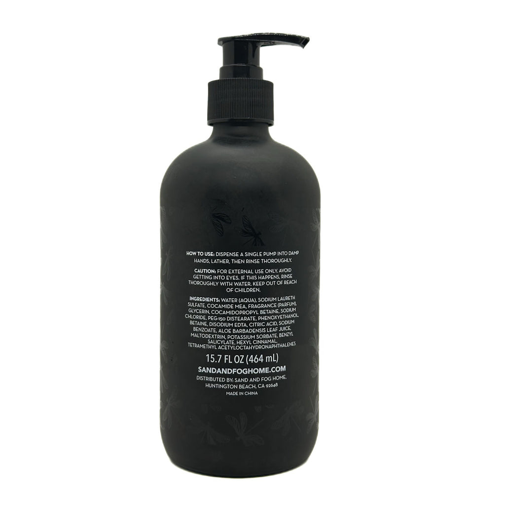 Black bottle with pump and text on a white background