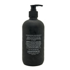 Black bottle with pump and text on a white background