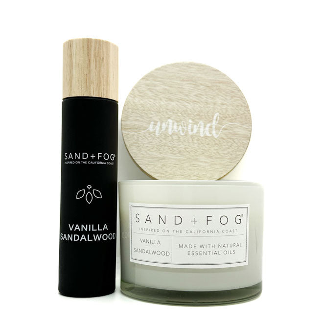 Vanilla Sandalwood Scented Candle + Room Spray | SAND + FOG