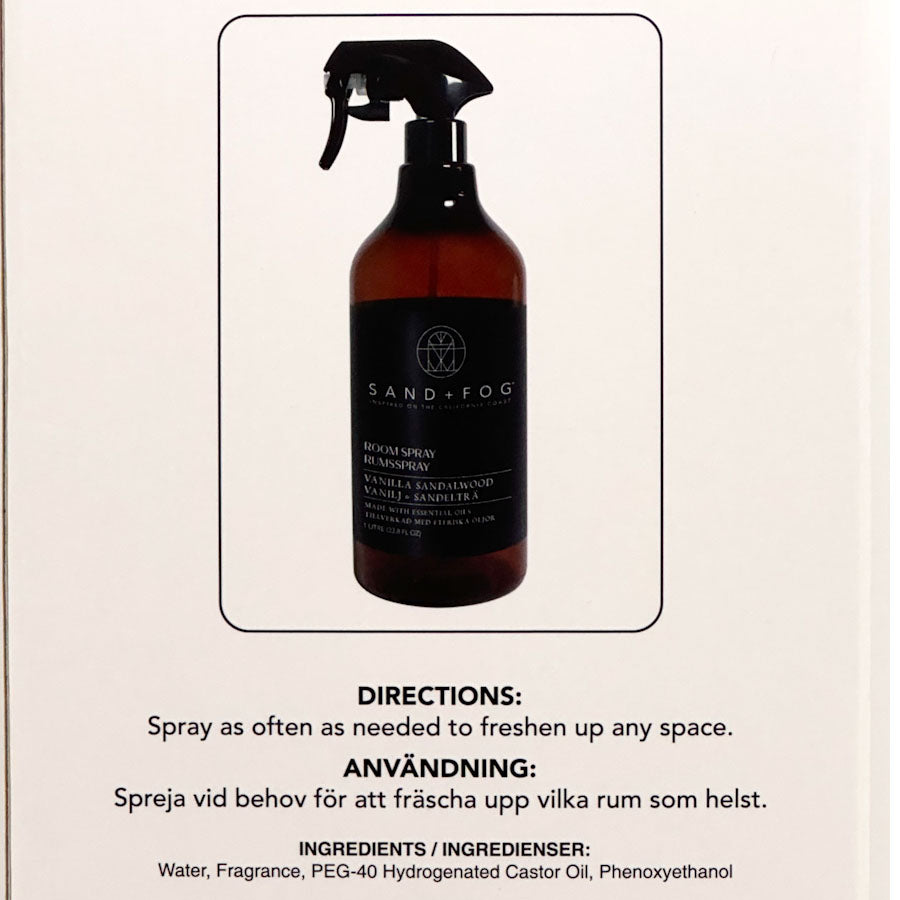Brown spray bottle with black label on a beige background