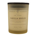 Vanilla Brulèe candle with Charming Farmhouse branding on a white background