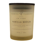 Vanilla Brulèe candle with Charming Farmhouse branding on a white background