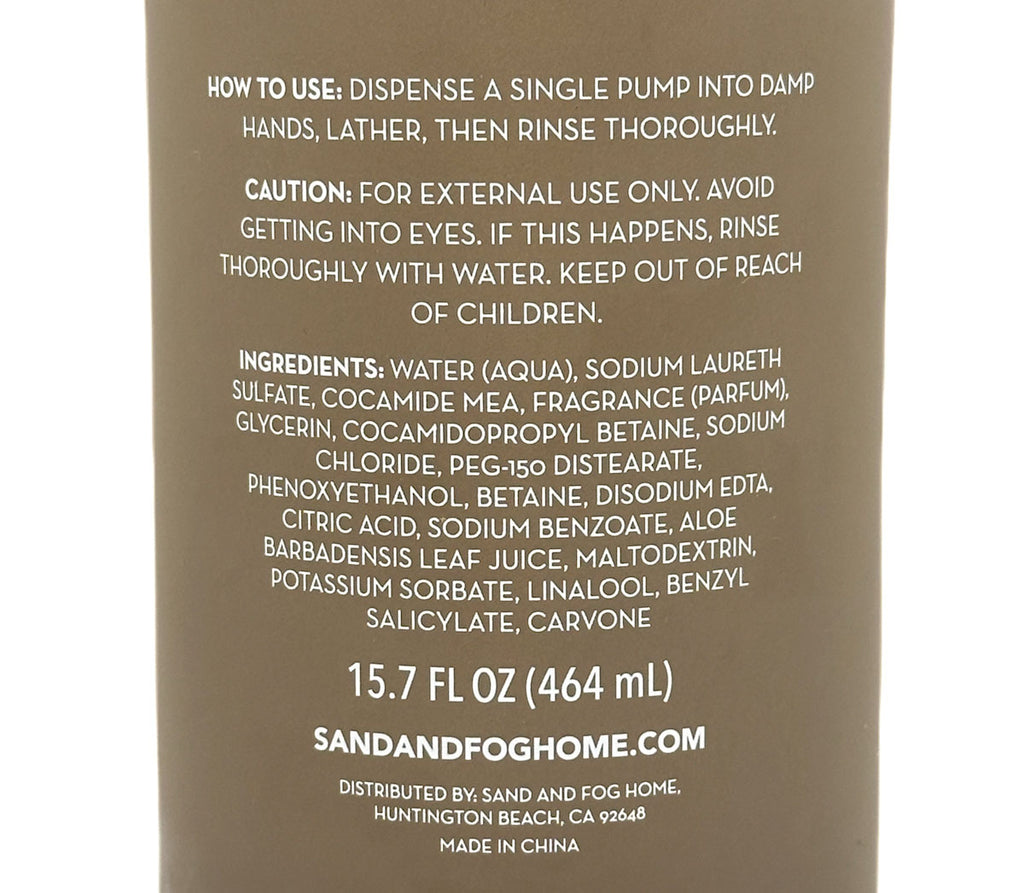 Back label of a product with usage instructions, ingredients, and branding details.