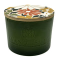 Velvet Pear green scented candle with a floral lid by Sand + Fog on a white background