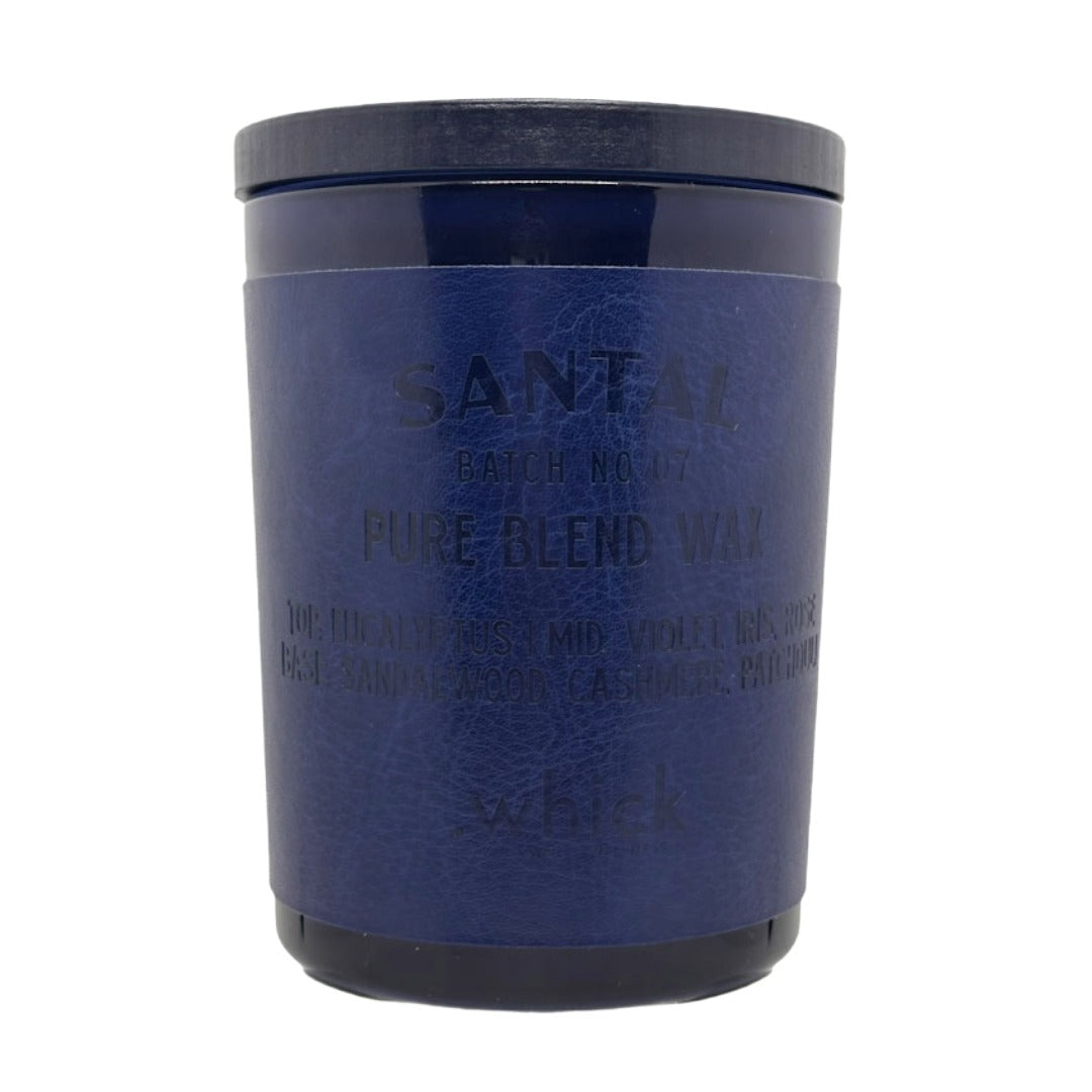 WHICK blue Santal candle container on a white background