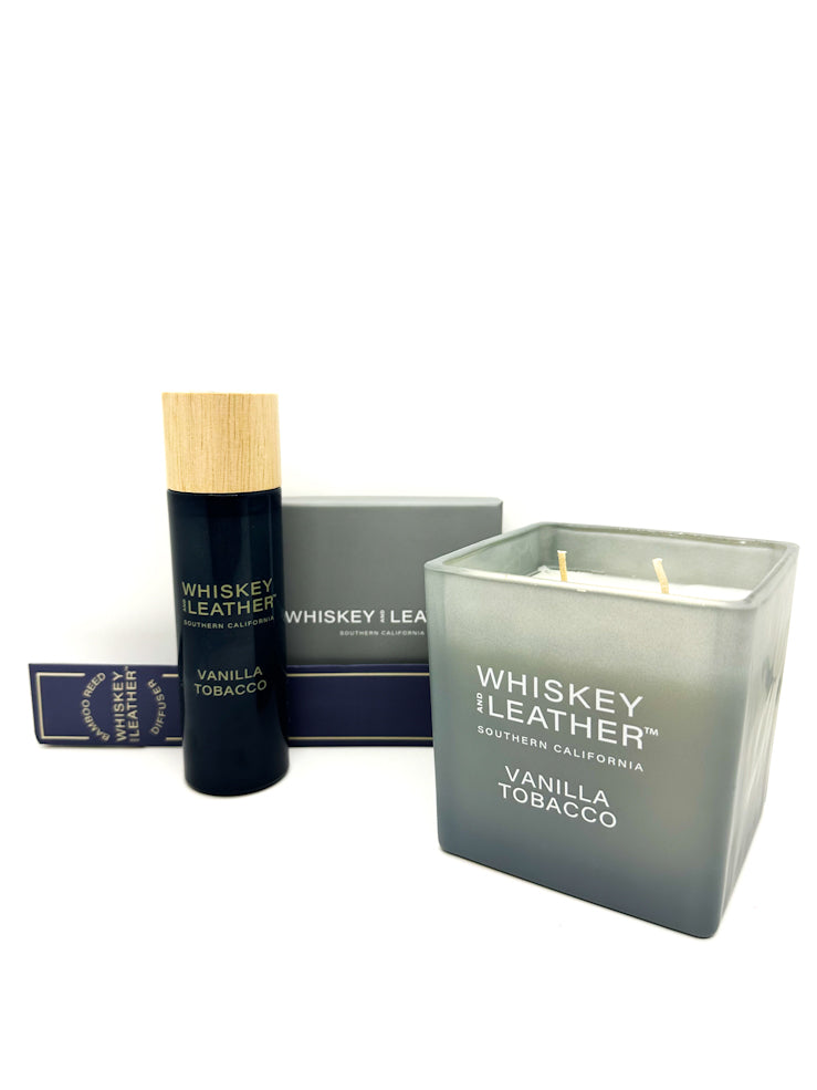 WHISKEY AND LEATHER - Vanilla Tobacco Scented Candle & Diffuser