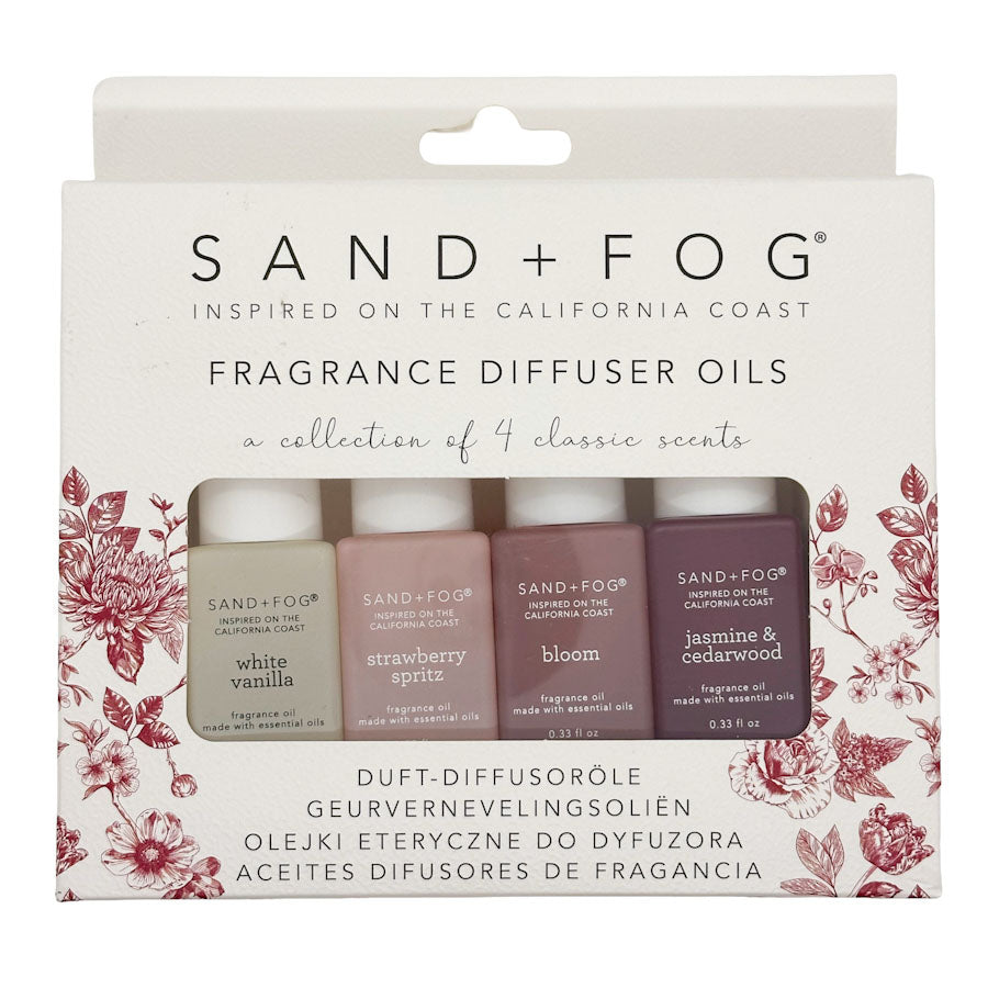 Sand + Fog fragrance diffuser oils with floral design
