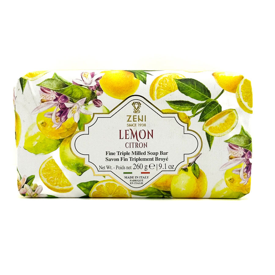 Zeni Lemon Citron soap bar with lemon and leaf design on packaging