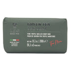 A rectangular bar of Zeni Green Tea The Vert soap bar in an olive green wrapper, featuring white and red text on a white background.