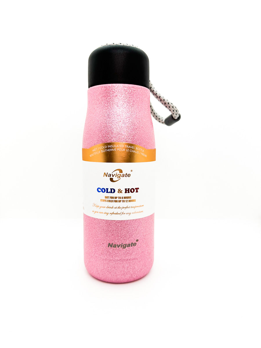 Insulated Stainless Steel Pink Glitter Water Bottle | NAVIGATE